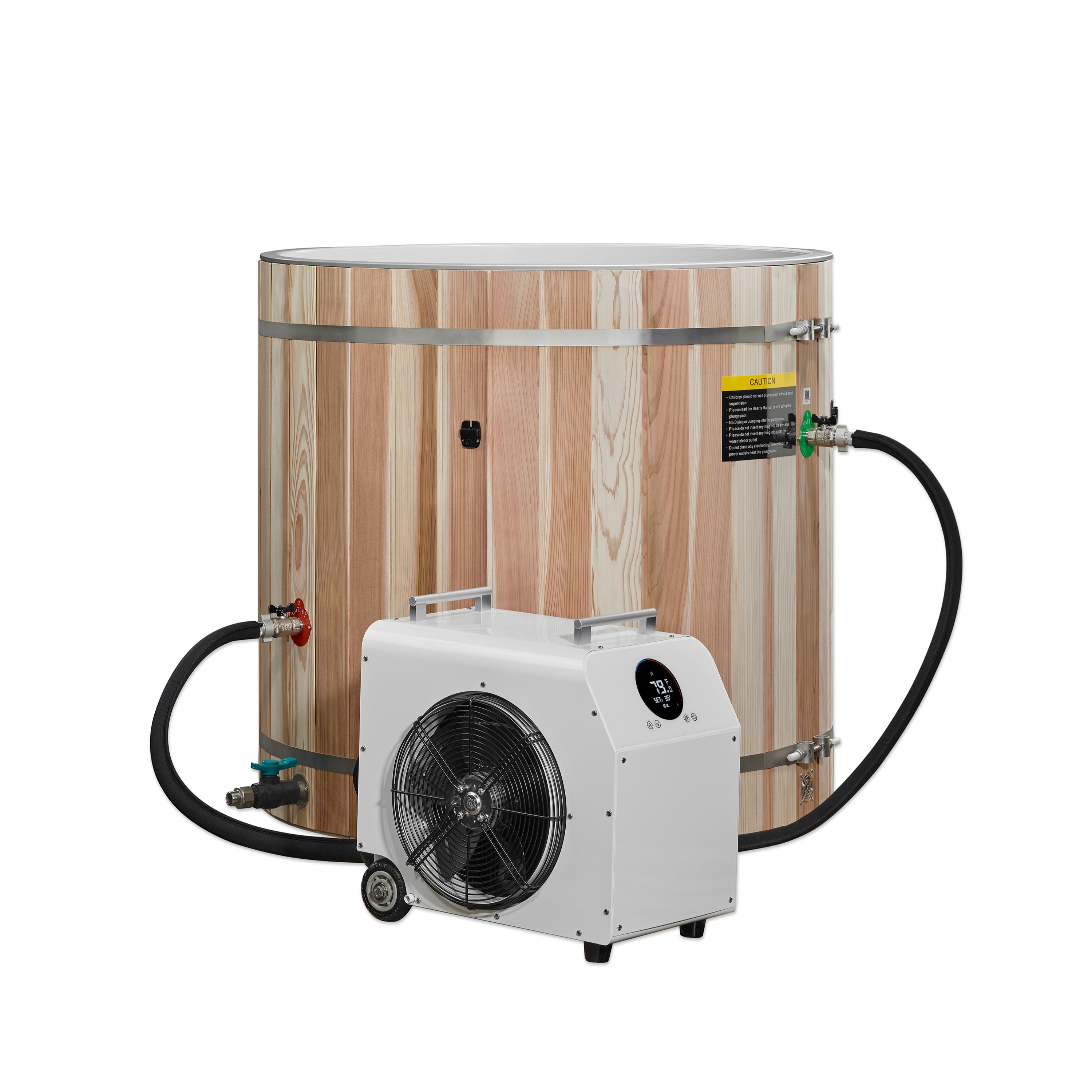 Dynamic Cold Therapy Barrel Cold Plunge - PVC with Pacific Cedar Exterior (Round) - Peak Performance Supply