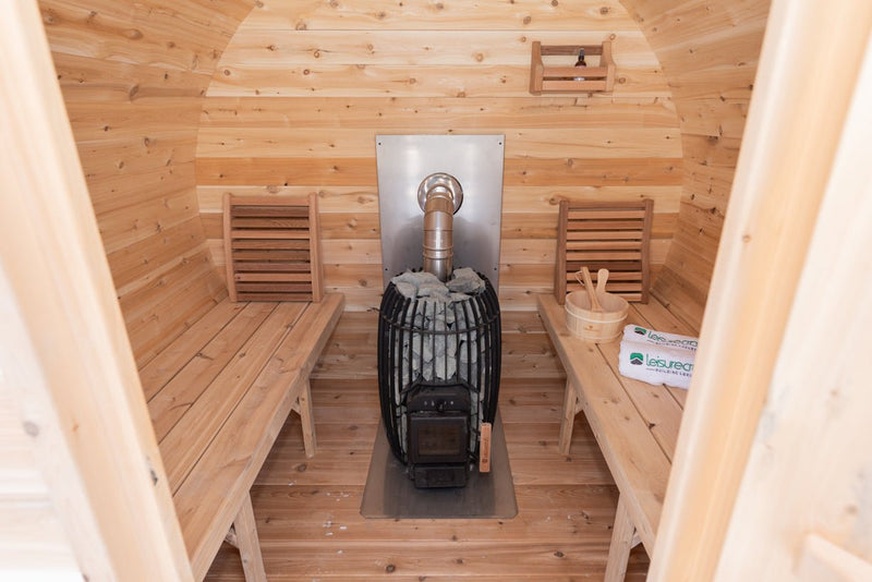 LeisureCraft CT Elation Outdoor Cedar Sauna – 4 - Person Canadian Cedar Barrel Sauna - Peak Performance Supply