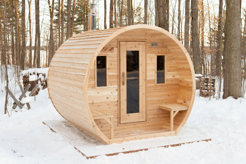 LeisureCraft CT Elation Outdoor Cedar Sauna – 4 - Person Canadian Cedar Barrel Sauna - Peak Performance Supply