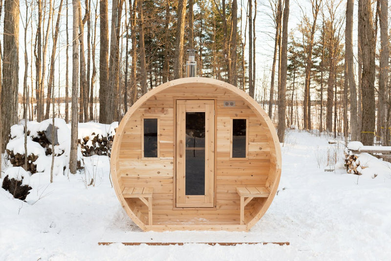 LeisureCraft CT Elation Outdoor Cedar Sauna – 4 - Person Canadian Cedar Barrel Sauna - Peak Performance Supply