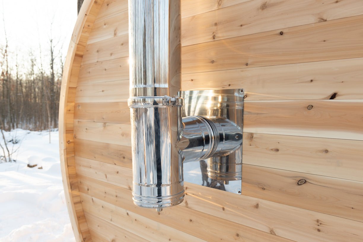 LeisureCraft CT Elation Outdoor Cedar Sauna – 4 - Person Canadian Cedar Barrel Sauna - Peak Performance Supply