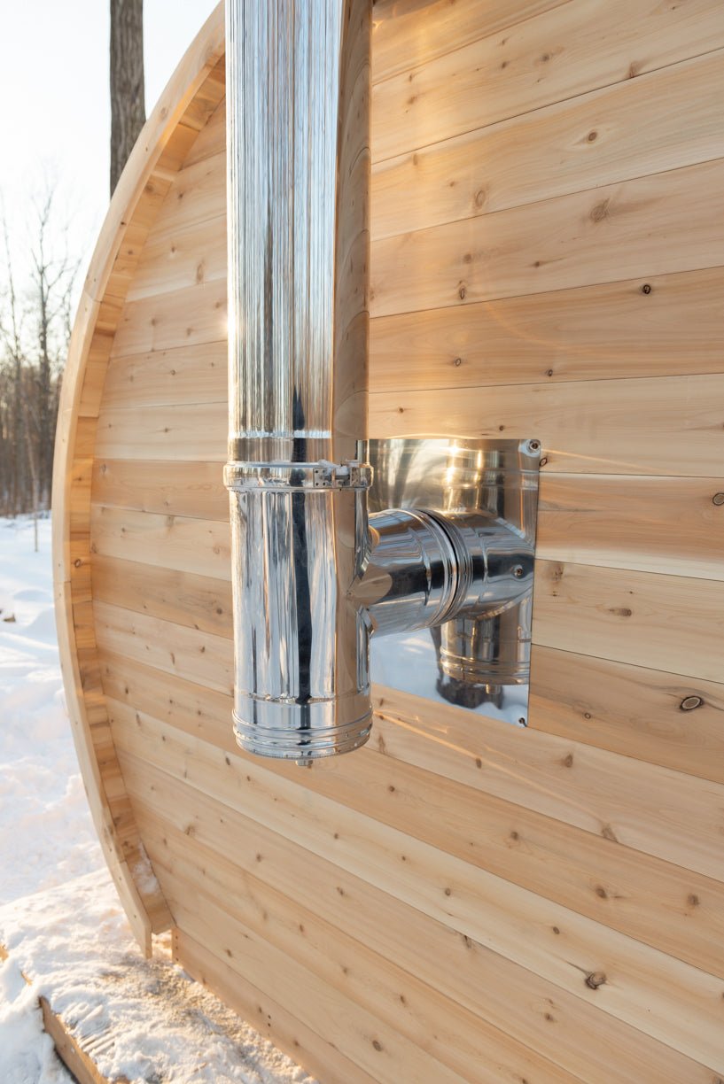 LeisureCraft CT Elation Outdoor Cedar Sauna – 4 - Person Canadian Cedar Barrel Sauna - Peak Performance Supply