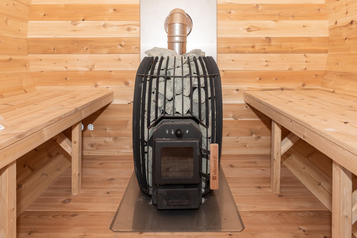 LeisureCraft CT Elation Outdoor Cedar Sauna – 4 - Person Canadian Cedar Barrel Sauna - Peak Performance Supply