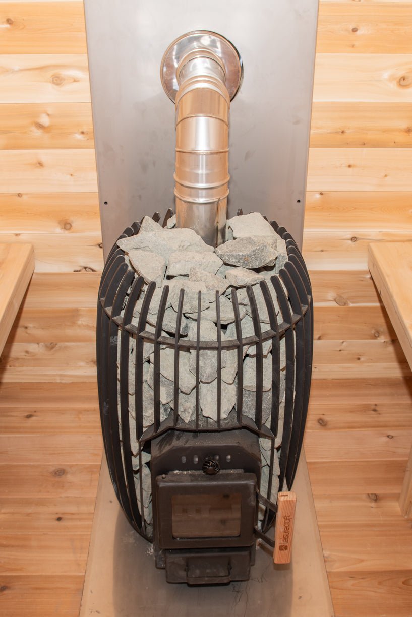 LeisureCraft CT Elation Outdoor Cedar Sauna – 4 - Person Canadian Cedar Barrel Sauna - Peak Performance Supply