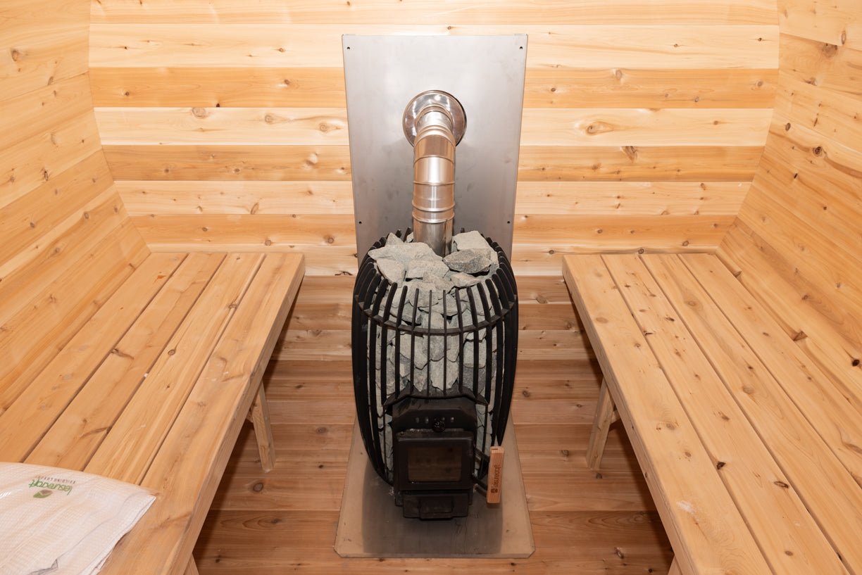 LeisureCraft CT Elation Outdoor Cedar Sauna – 4 - Person Canadian Cedar Barrel Sauna - Peak Performance Supply