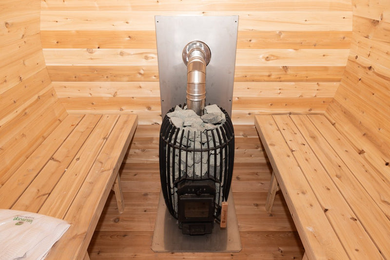 LeisureCraft CT Elation Outdoor Cedar Sauna – 4 - Person Canadian Cedar Barrel Sauna - Peak Performance Supply