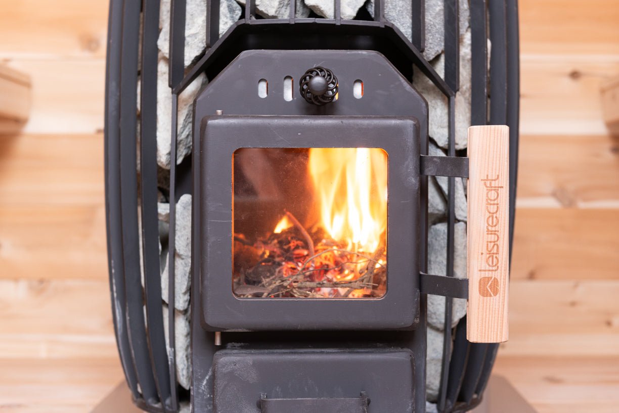 LeisureCraft CT Elation Outdoor Cedar Sauna – 4 - Person Canadian Cedar Barrel Sauna - Peak Performance Supply