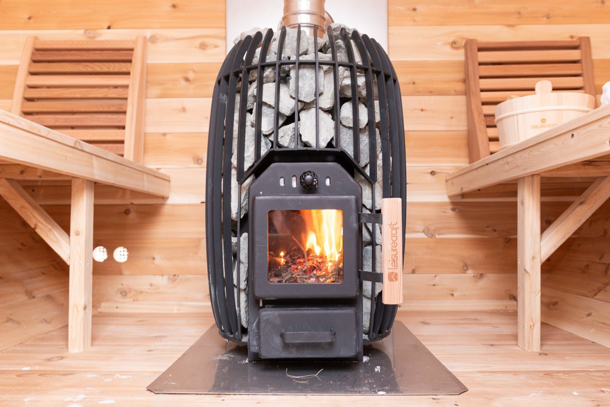 LeisureCraft CT Elation Outdoor Cedar Sauna – 4 - Person Canadian Cedar Barrel Sauna - Peak Performance Supply