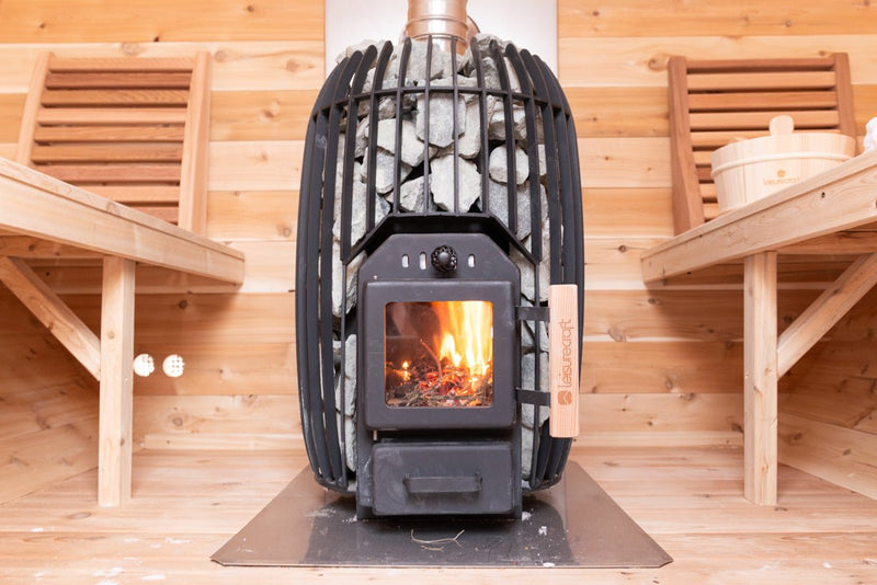 LeisureCraft CT Elation Outdoor Cedar Sauna – 4 - Person Canadian Cedar Barrel Sauna - Peak Performance Supply