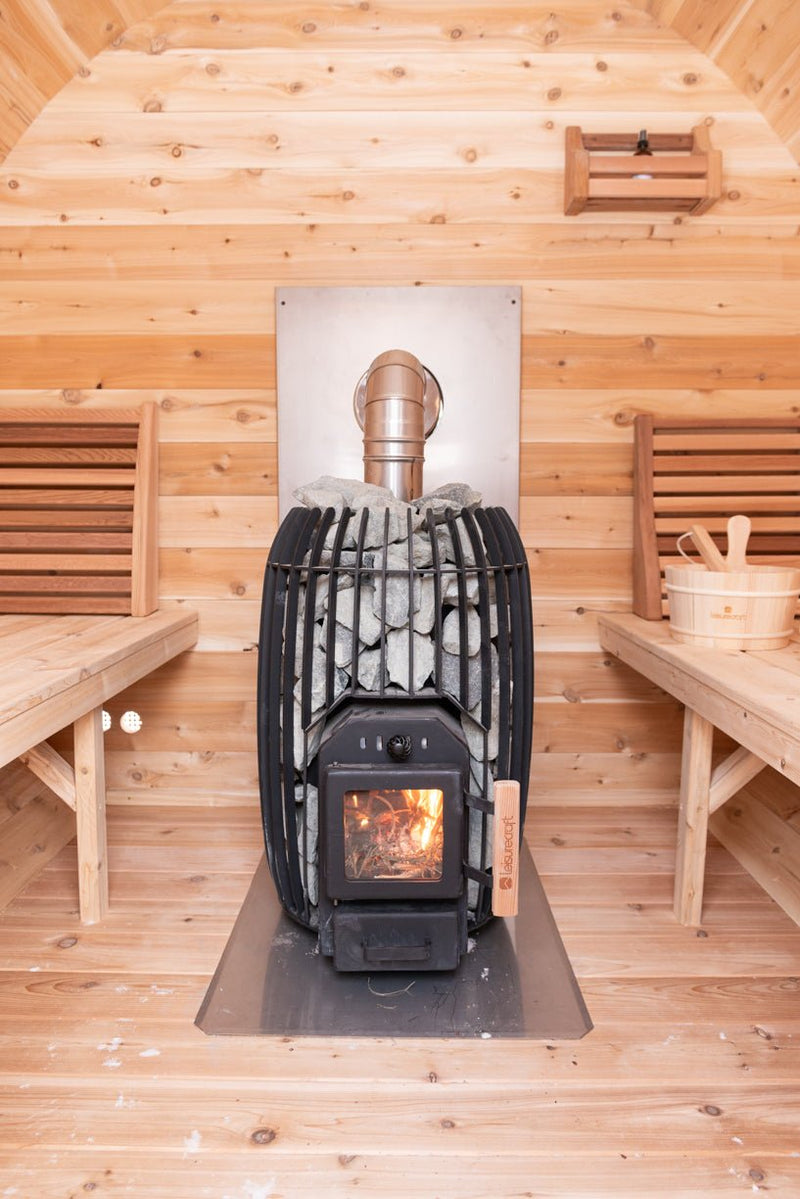 LeisureCraft CT Elation Outdoor Cedar Sauna – 4 - Person Canadian Cedar Barrel Sauna - Peak Performance Supply