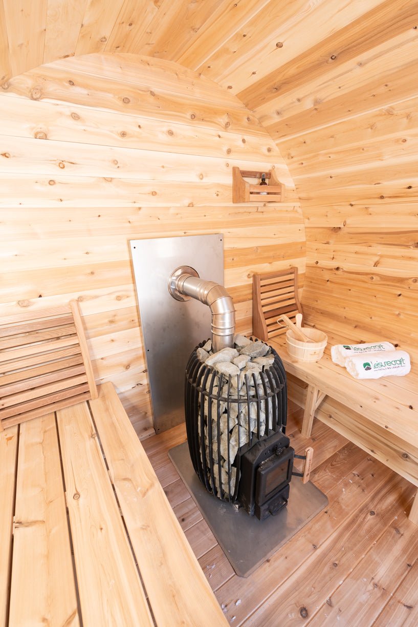 LeisureCraft CT Elation Outdoor Cedar Sauna – 4 - Person Canadian Cedar Barrel Sauna - Peak Performance Supply