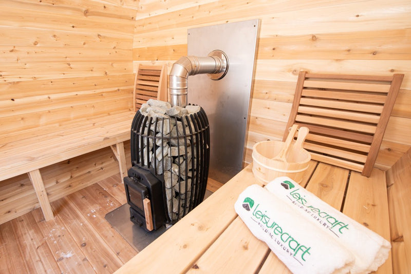 LeisureCraft CT Elation Outdoor Cedar Sauna – 4 - Person Canadian Cedar Barrel Sauna - Peak Performance Supply