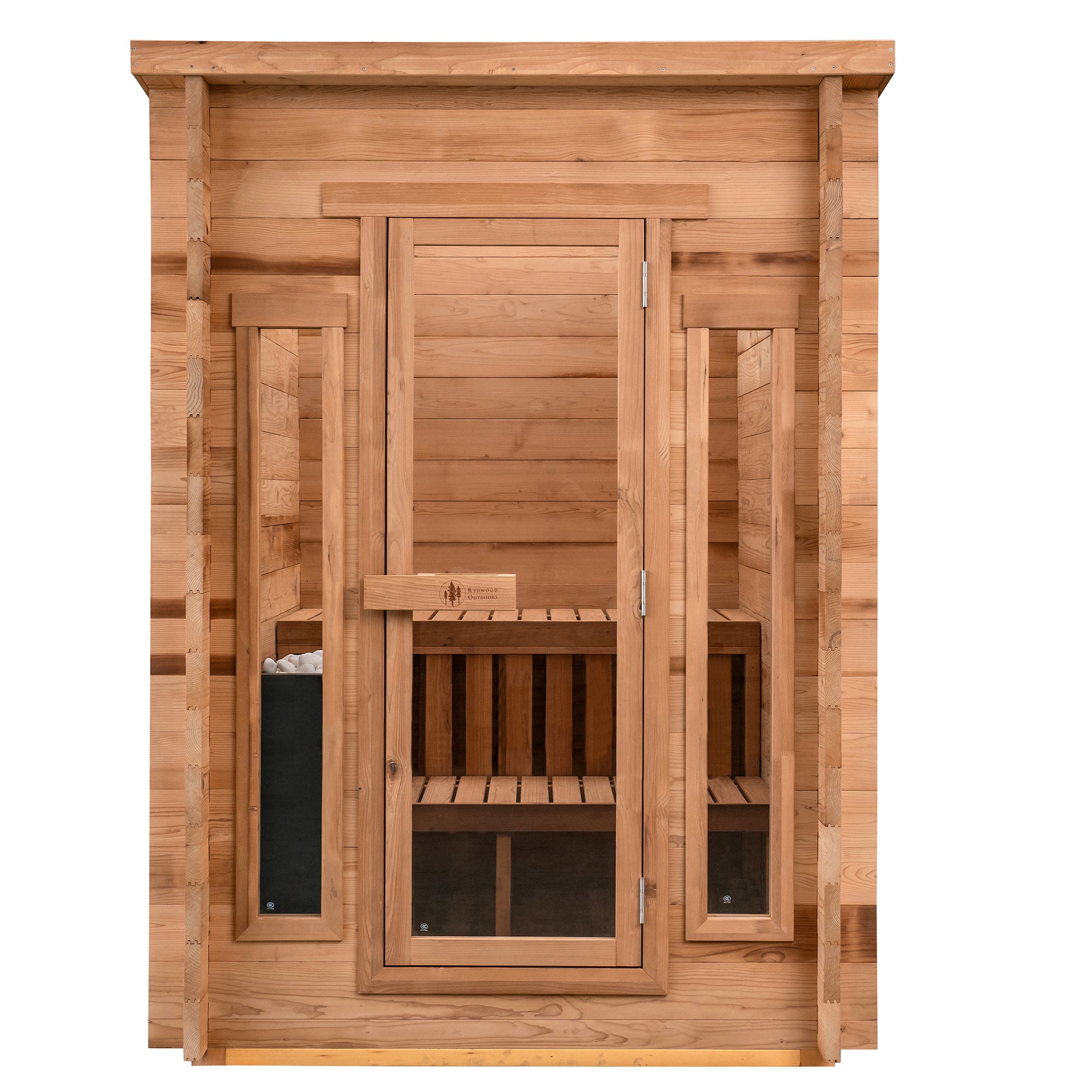 Redwood Outdoors 4-Person Cabin Outdoor Sauna – Includes Harvia KIP 8kW Wi-Fi Electric Heater
