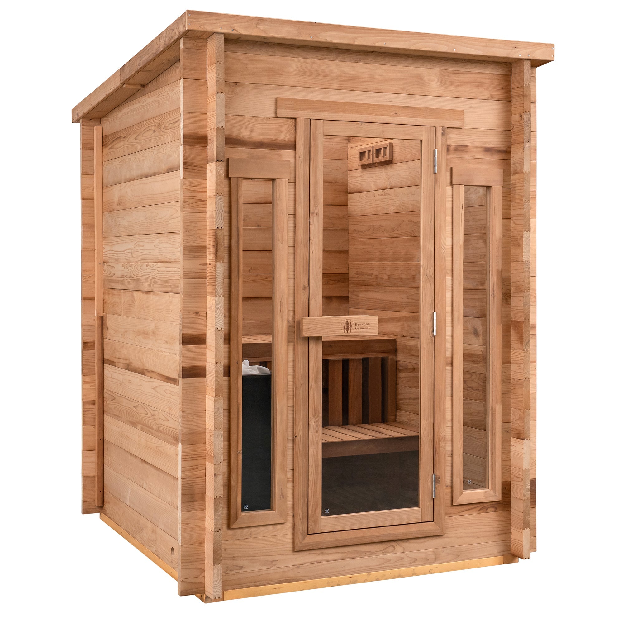 Redwood Outdoors 4-Person Cabin Outdoor Sauna – Includes Harvia KIP 8kW Wi-Fi Electric Heater