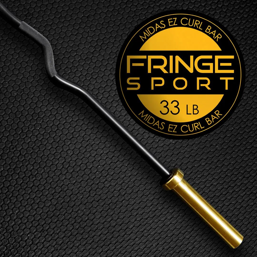 Fringe Sport Midas Revenge Rackable EZ Curl Bar – 15KG Premium Cerakote Curl Bar (Gold Titanium Collars)