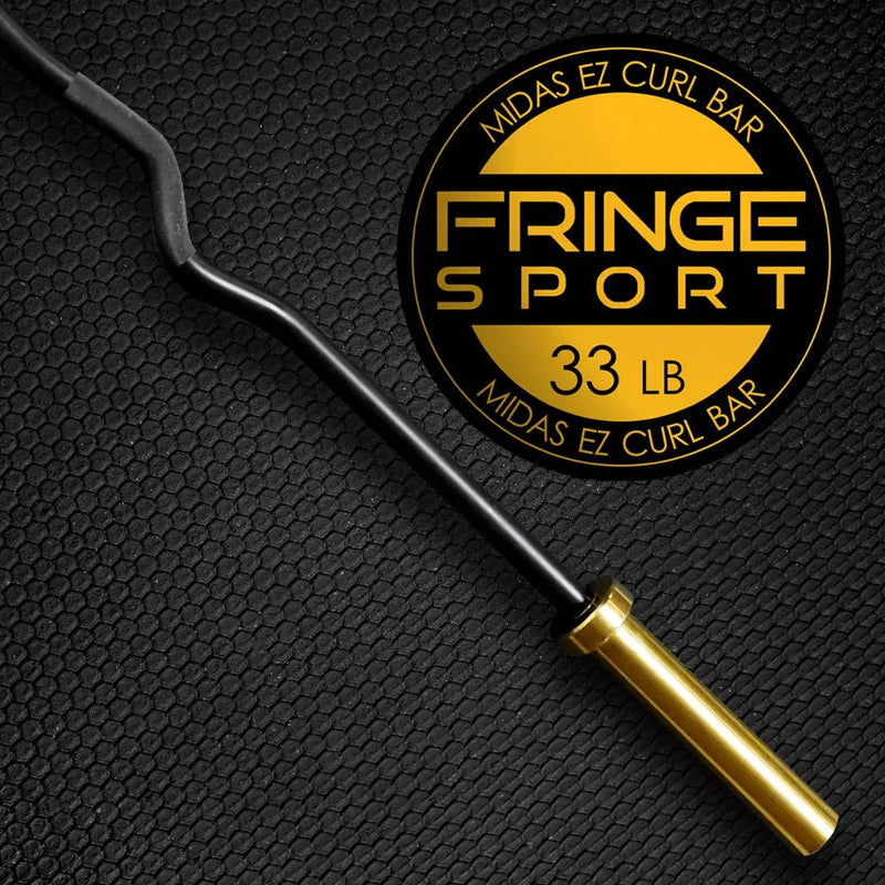 Fringe Sport Midas Revenge Rackable EZ Curl Bar – 15KG Premium Cerakote Curl Bar (Gold Titanium Collars)