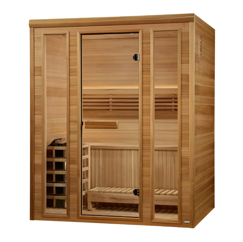 Golden Designs Andermatt 2-3 Person Traditional Steam Sauna GDI-7030-01 — interior cedar benches