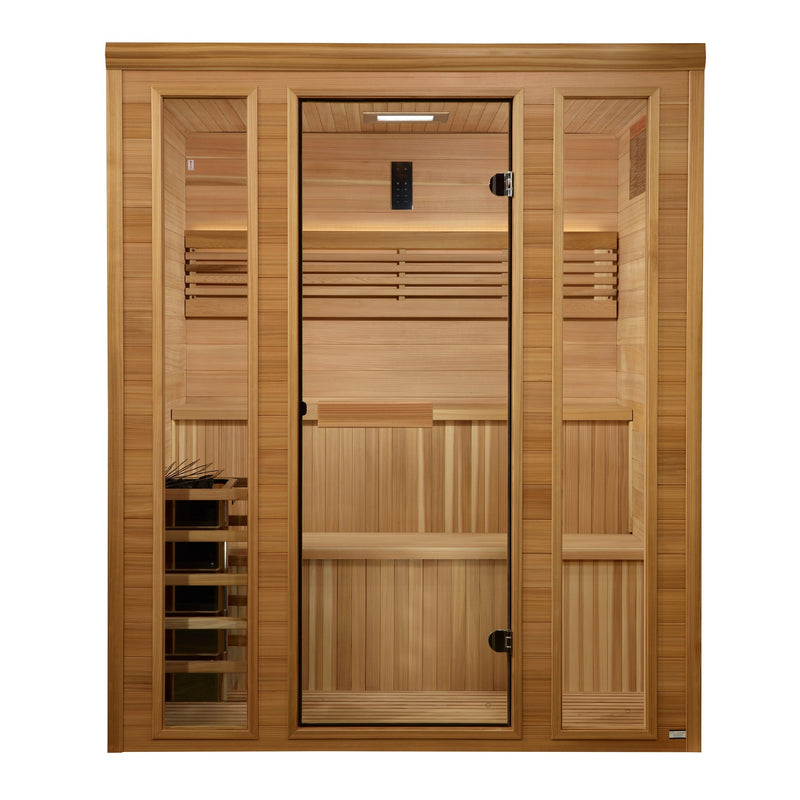 Golden Designs Engelberg 4-6 Person Traditional Steam Sauna GDI-7060-01 — front exterior, glass front