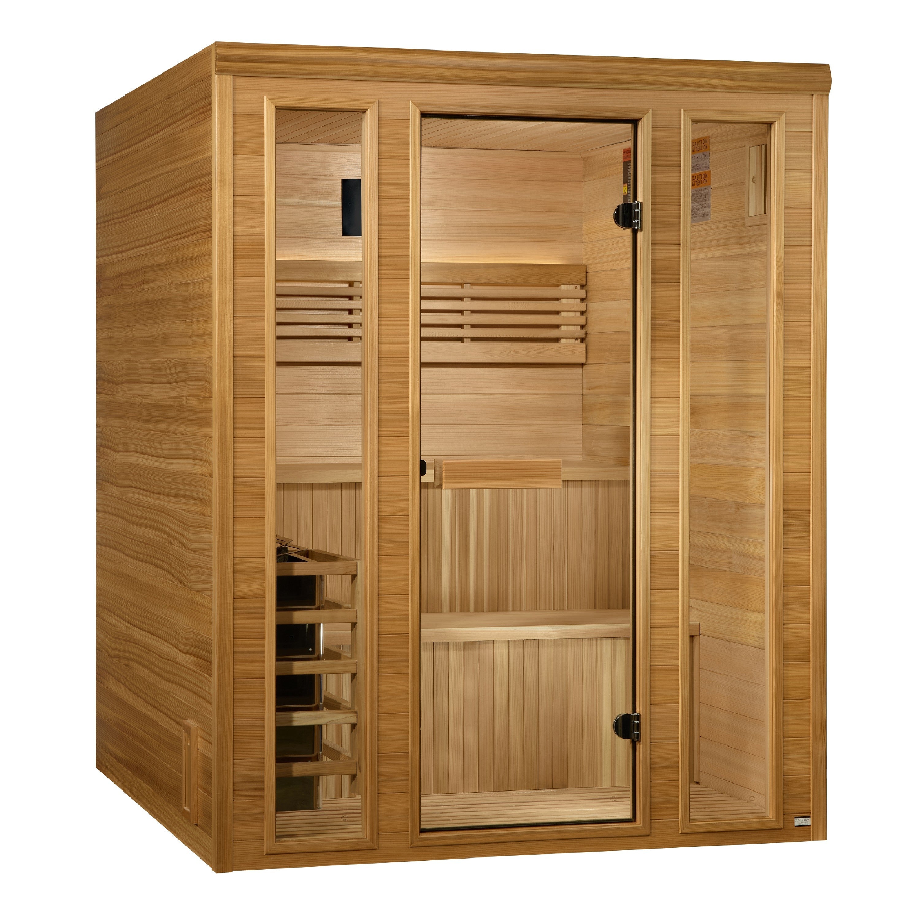 Golden Designs Engelberg 4-6 Person Traditional Steam Sauna GDI-7060-01 — angled exterior view