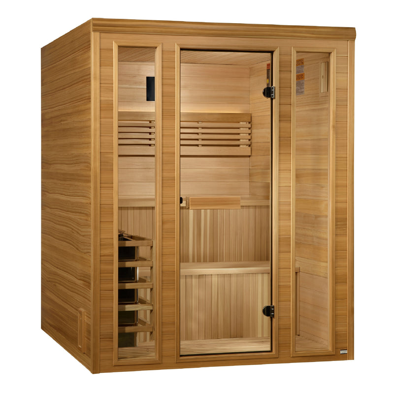 Golden Designs Engelberg 4-6 Person Traditional Steam Sauna GDI-7060-01 — angled exterior view