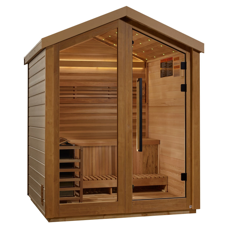 Golden Designs Savonlinna 3 Person Outdoor Traditional Sauna GDI-8503-01 — angled exterior view