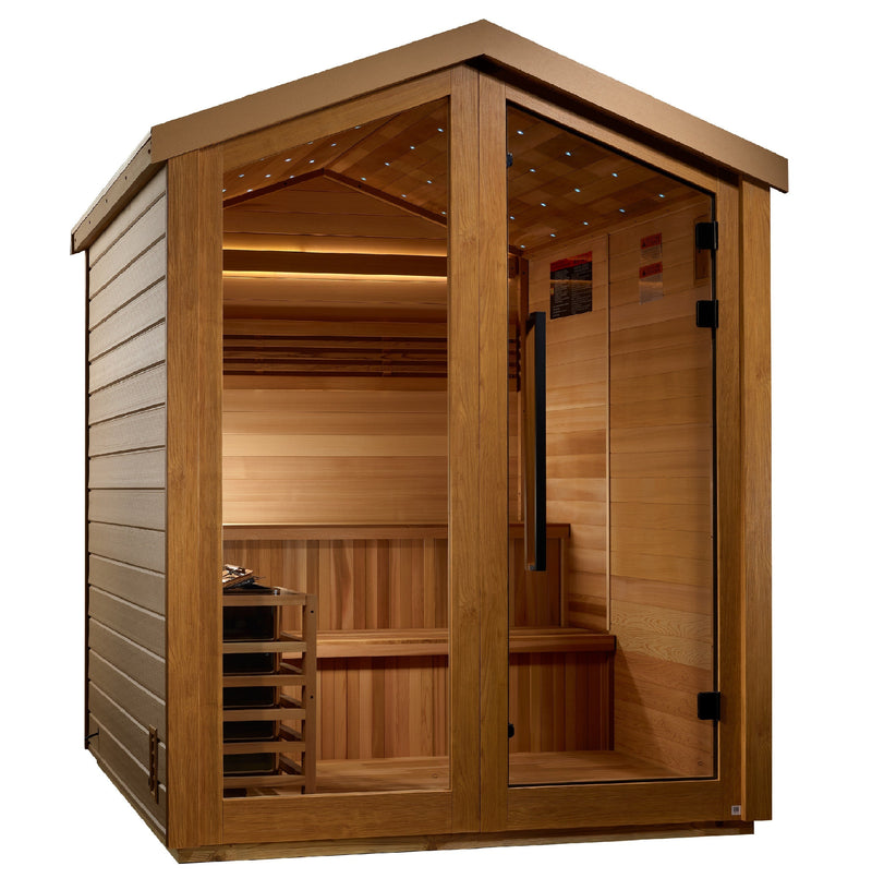 Golden Designs Kaarina 6 Person Outdoor Traditional Sauna GDI-8506-01 — angled exterior view