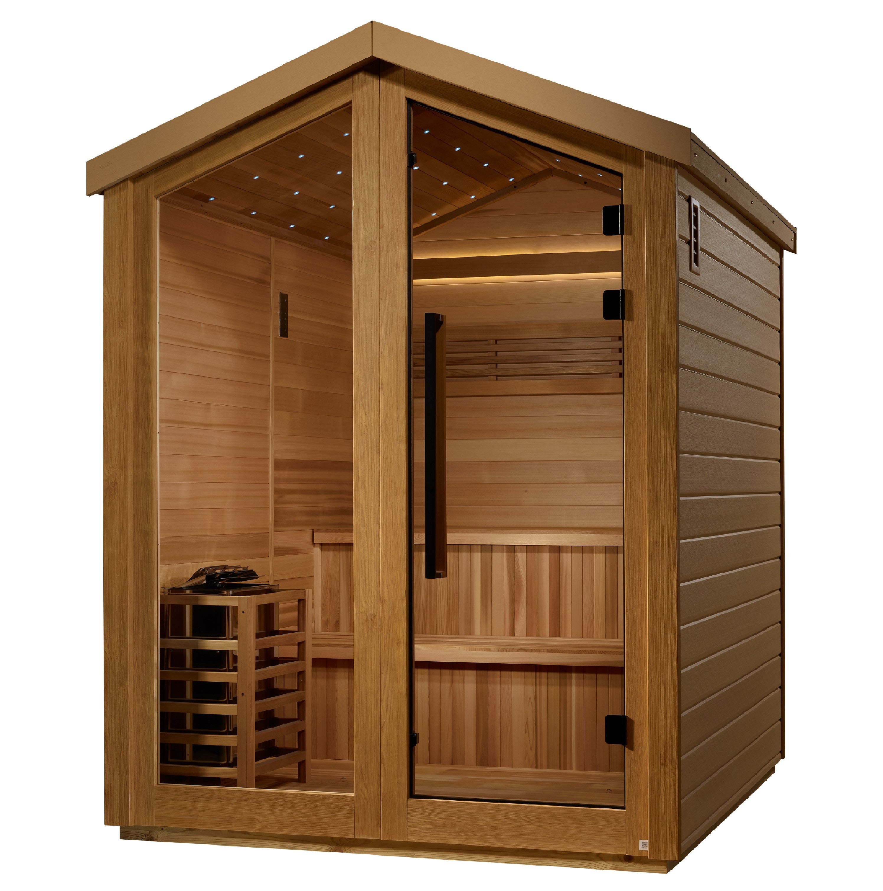 Golden Designs Kaarina 6 Person Outdoor Traditional Sauna GDI-8506-01 — interior Canadian red cedar benches