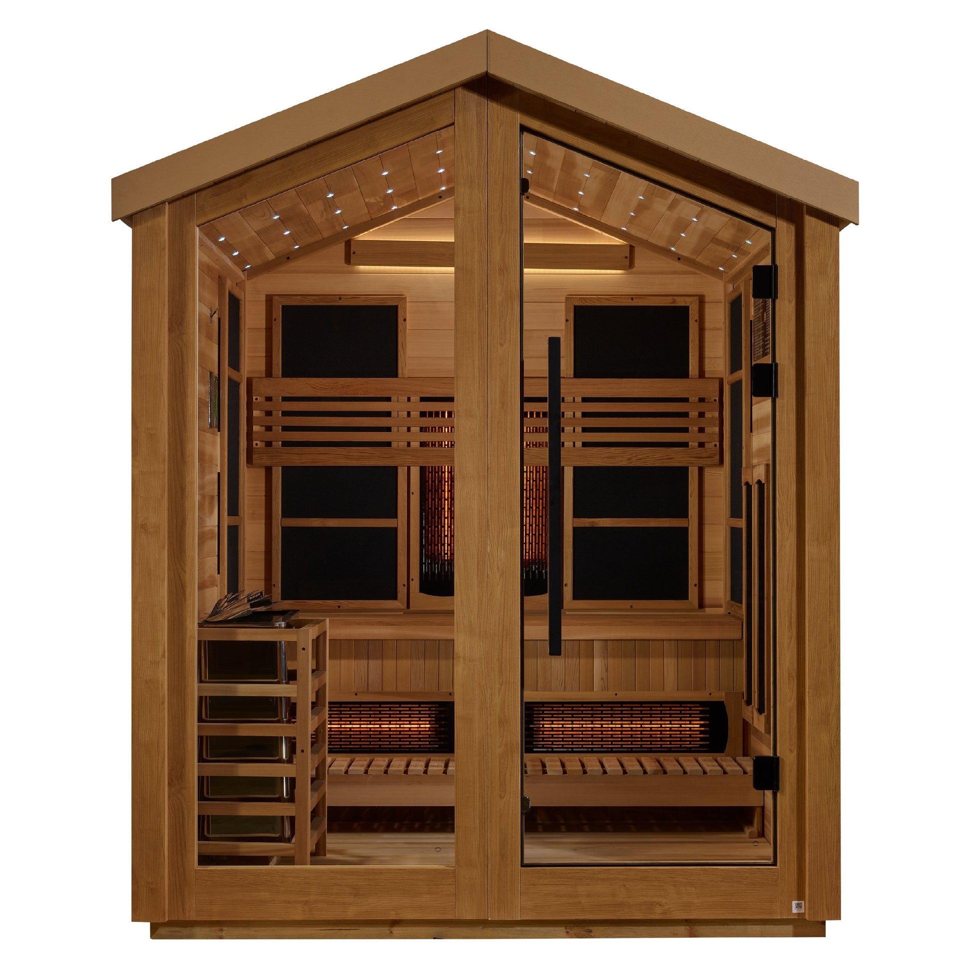 Golden Designs Loviisa 3 Person Hybrid Outdoor Sauna GDI-8523-01 — front exterior barn view