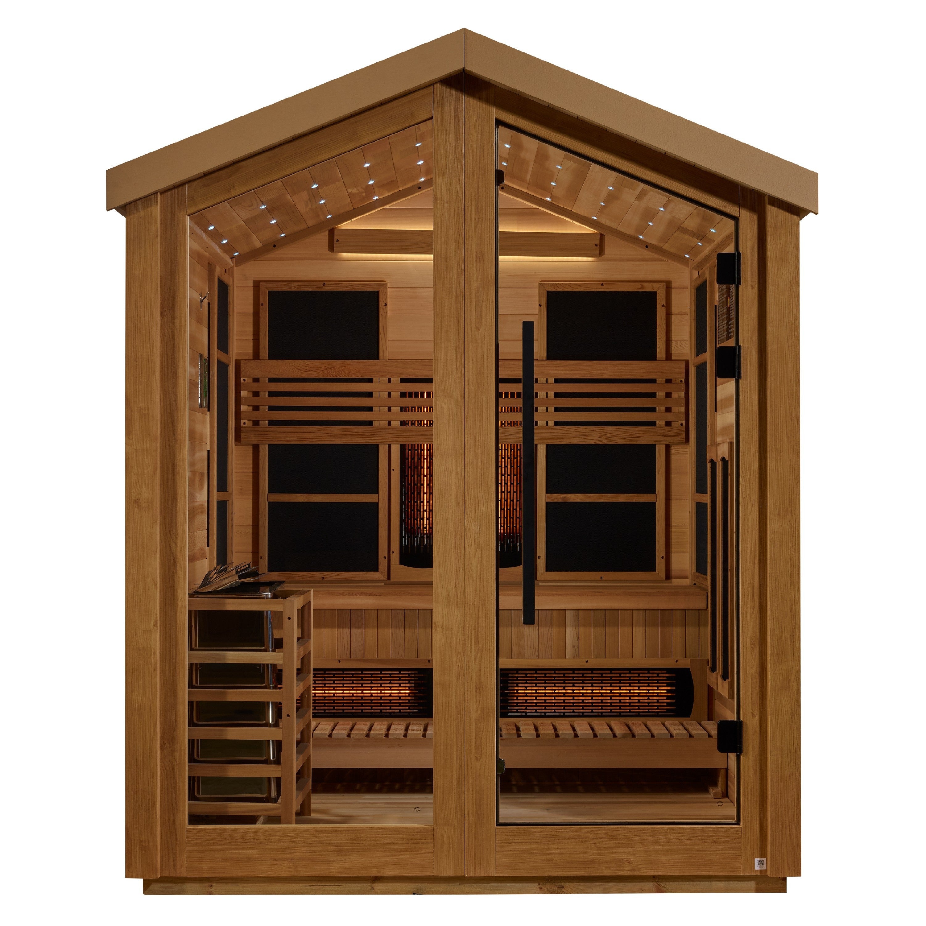 Golden Designs Loviisa 3 Person Hybrid Outdoor Sauna GDI-8523-01 — front exterior barn view