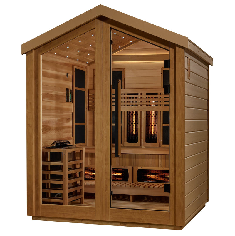 Golden Designs Loviisa 3 Person Hybrid Outdoor Sauna GDI-8523-01 — interior Canadian red cedar benches