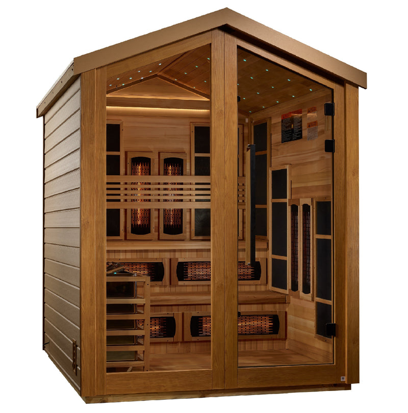 Golden Designs Kaskinen 6 Person Hybrid Outdoor Sauna GDI-8526-01 — angled exterior view