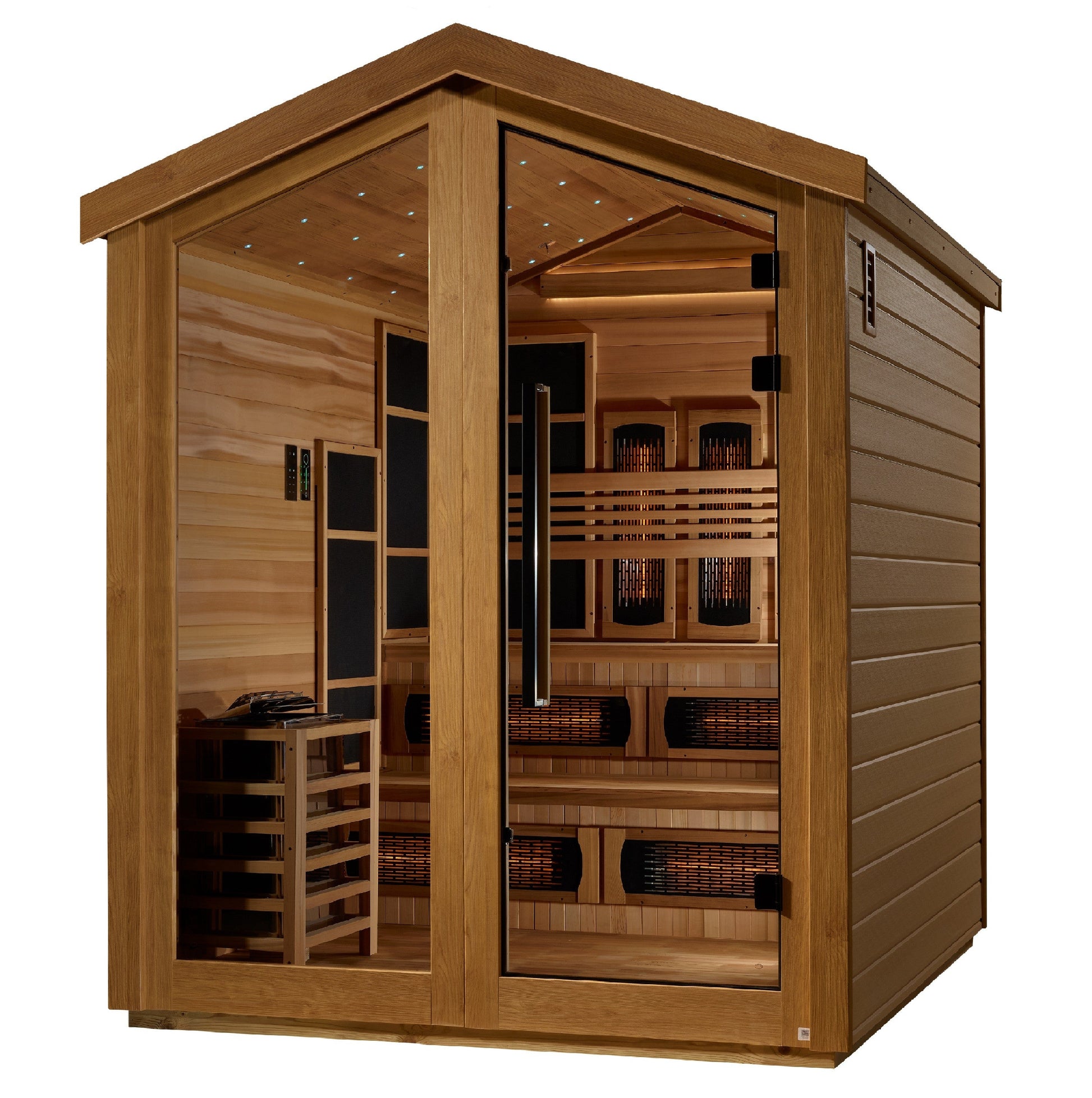 Golden Designs Kaskinen 6 Person Hybrid Outdoor Sauna GDI-8526-01 — interior Canadian red cedar benches