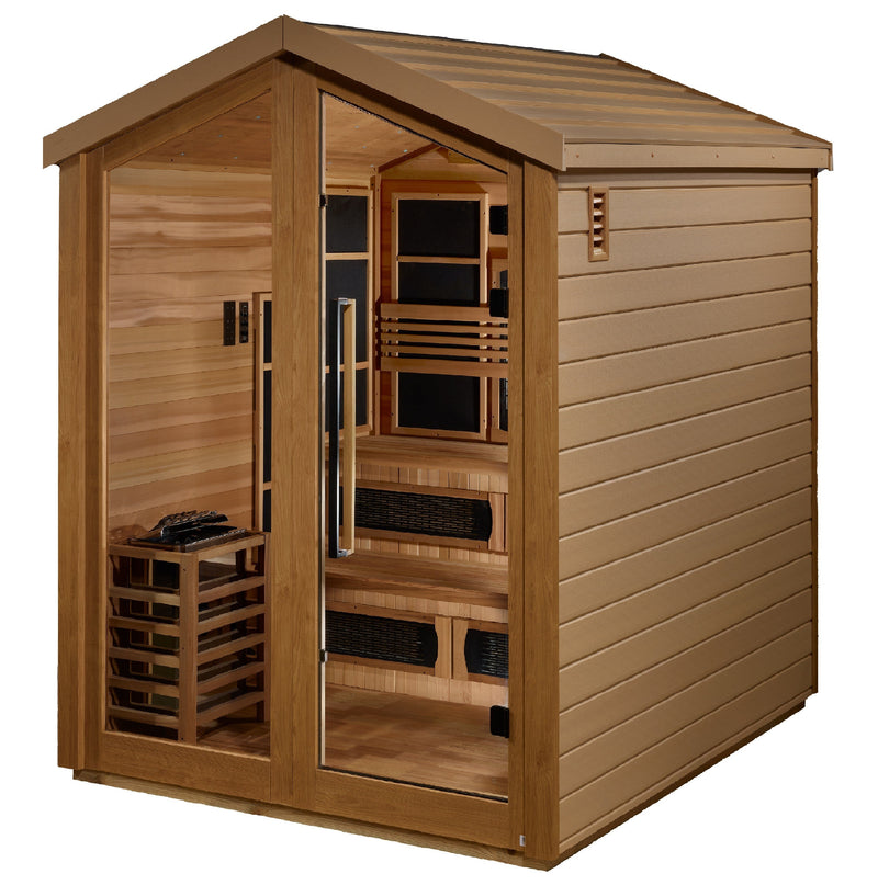 Golden Designs Kaskinen 6 Person Hybrid Outdoor Sauna GDI-8526-01 — interior full spectrum infrared panel detail