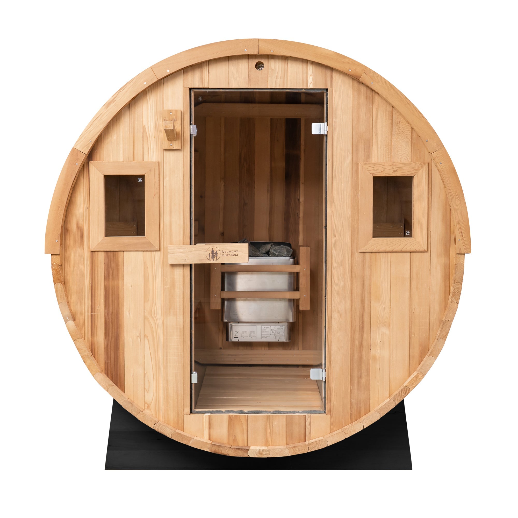 Redwood Outdoors 6-Person Barrel Outdoor Sauna – Includes Harvia KIP 8kW Wi-Fi Electric Heater