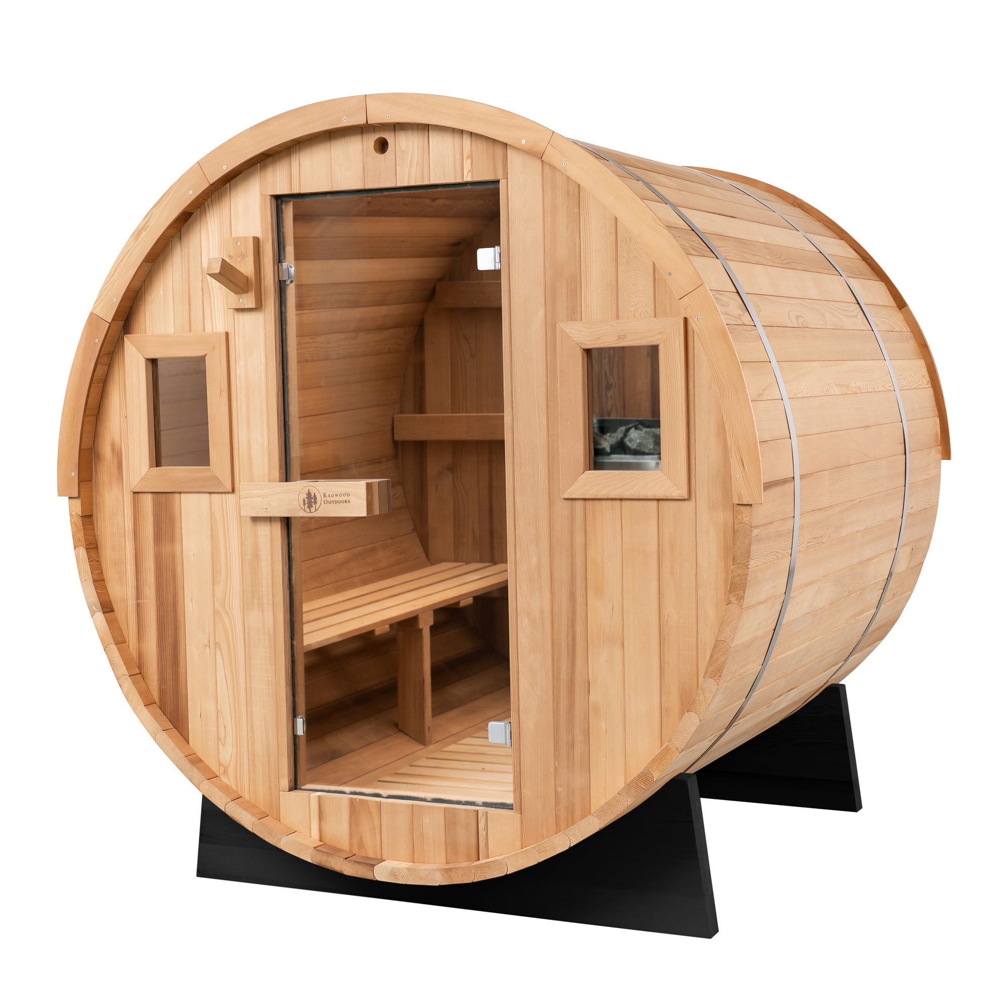 Redwood Outdoors 6-Person Barrel Outdoor Sauna – Includes Harvia KIP 8kW Wi-Fi Electric Heater
