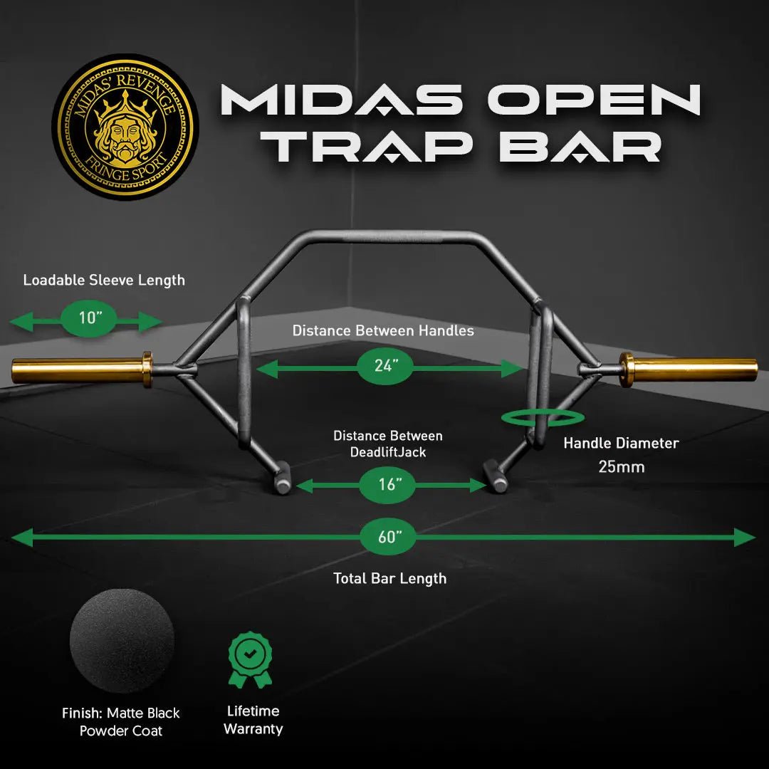 Fringe Sport Midas Open Trap Bar v1.2 – Premium Gold Titanium Trap Bar With Built  In Deadlift Jack - Peak Performance Supply