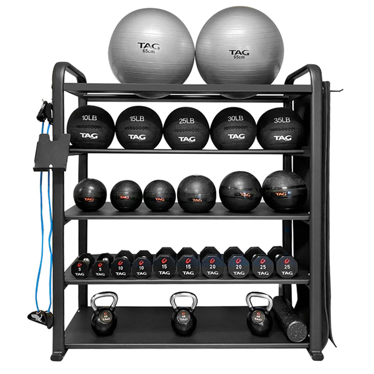 TAG Fitness Large Storage Unit – 3 Heavy - Duty Trays, Mat Rack, Ball Storage, Band Hooks - Peak Performance Supply