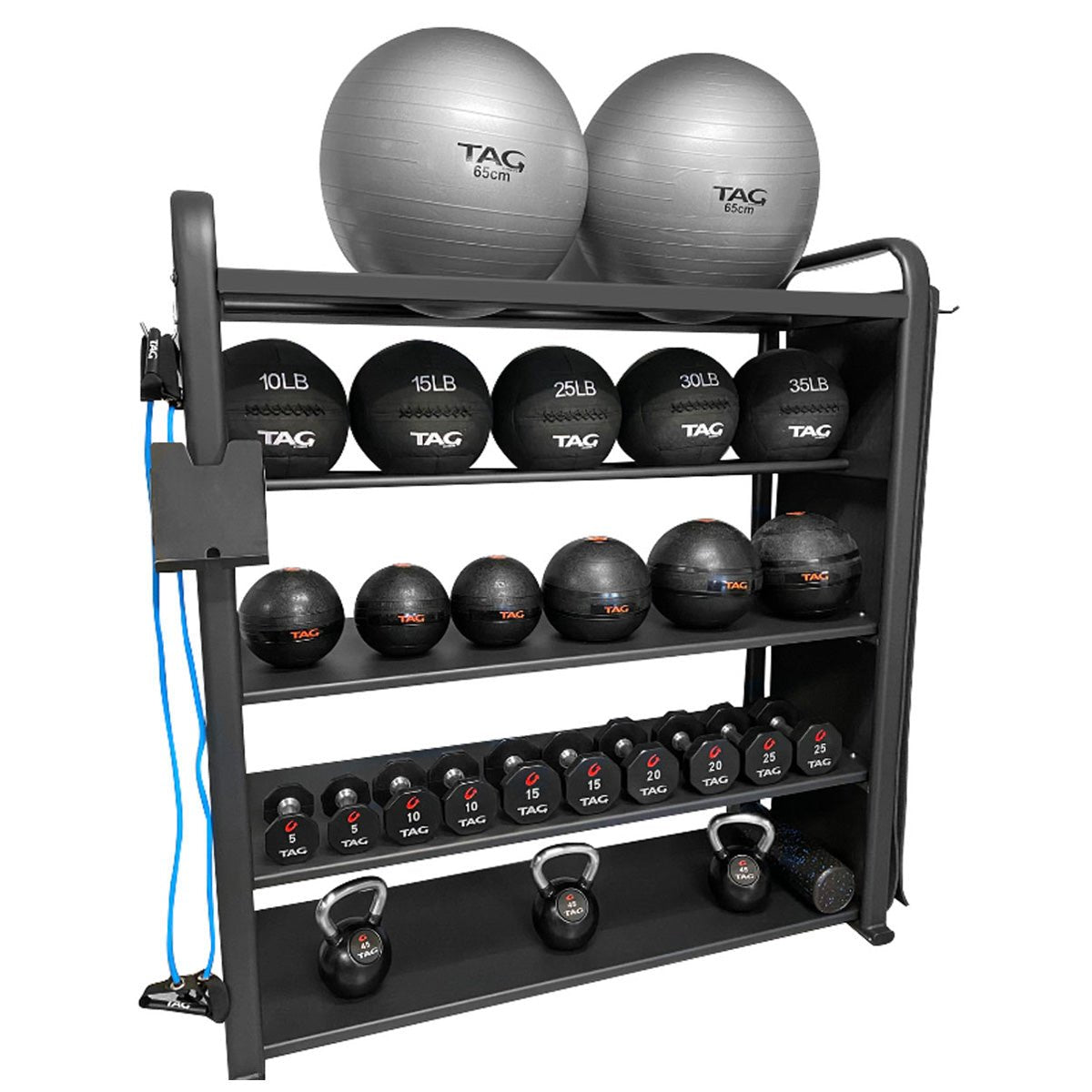 TAG Fitness Large Storage Unit – 3 Heavy - Duty Trays, Mat Rack, Ball Storage, Band Hooks - Peak Performance Supply