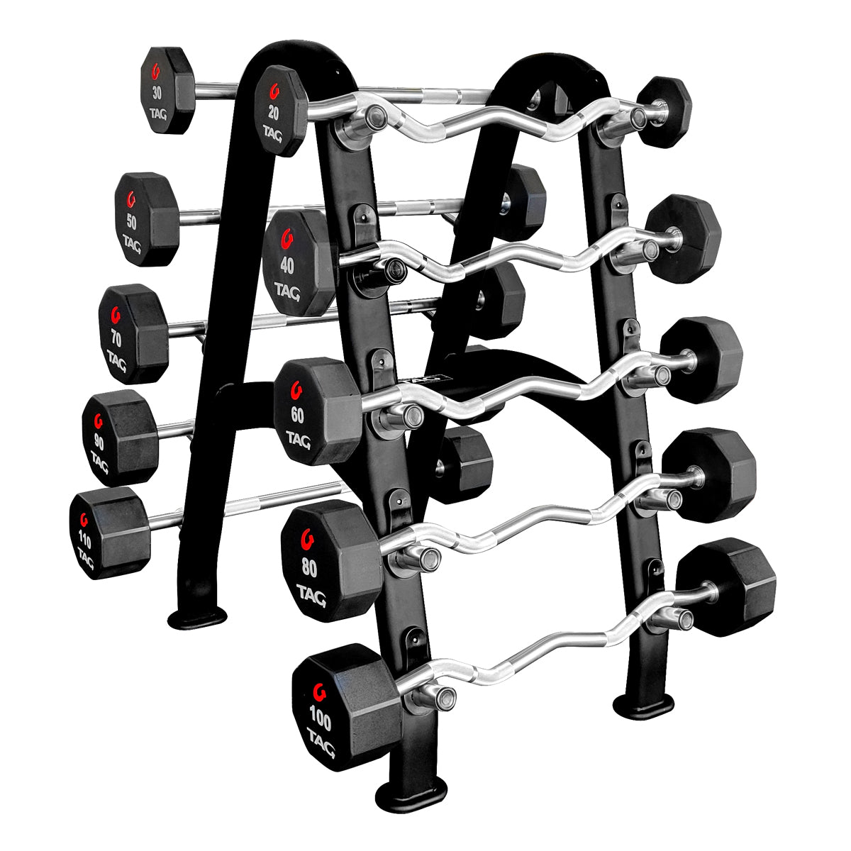 TAG Fitness 10 - Unit Barbell Rack – Vertical Storage for 20–110 lb Fixed Barbells - Peak Performance Supply