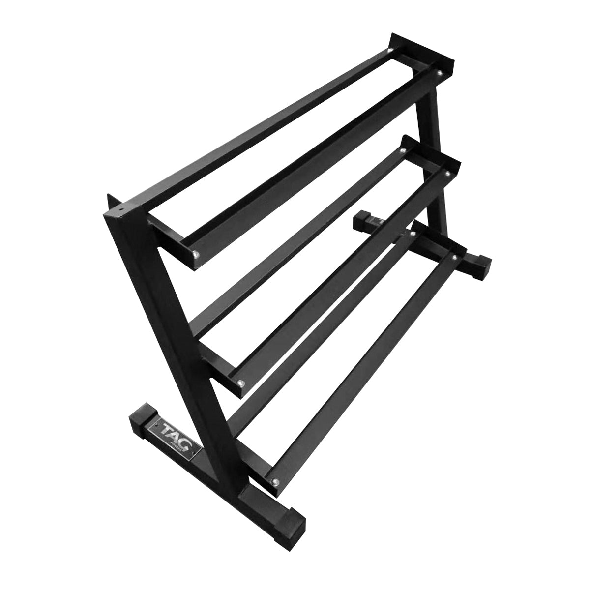 TAG Fitness 3 - Tier Hex Dumbbell Rack – Angled Shelves, 11 - Gauge Steel, Fits 5–50 lb Sets - Peak Performance Supply