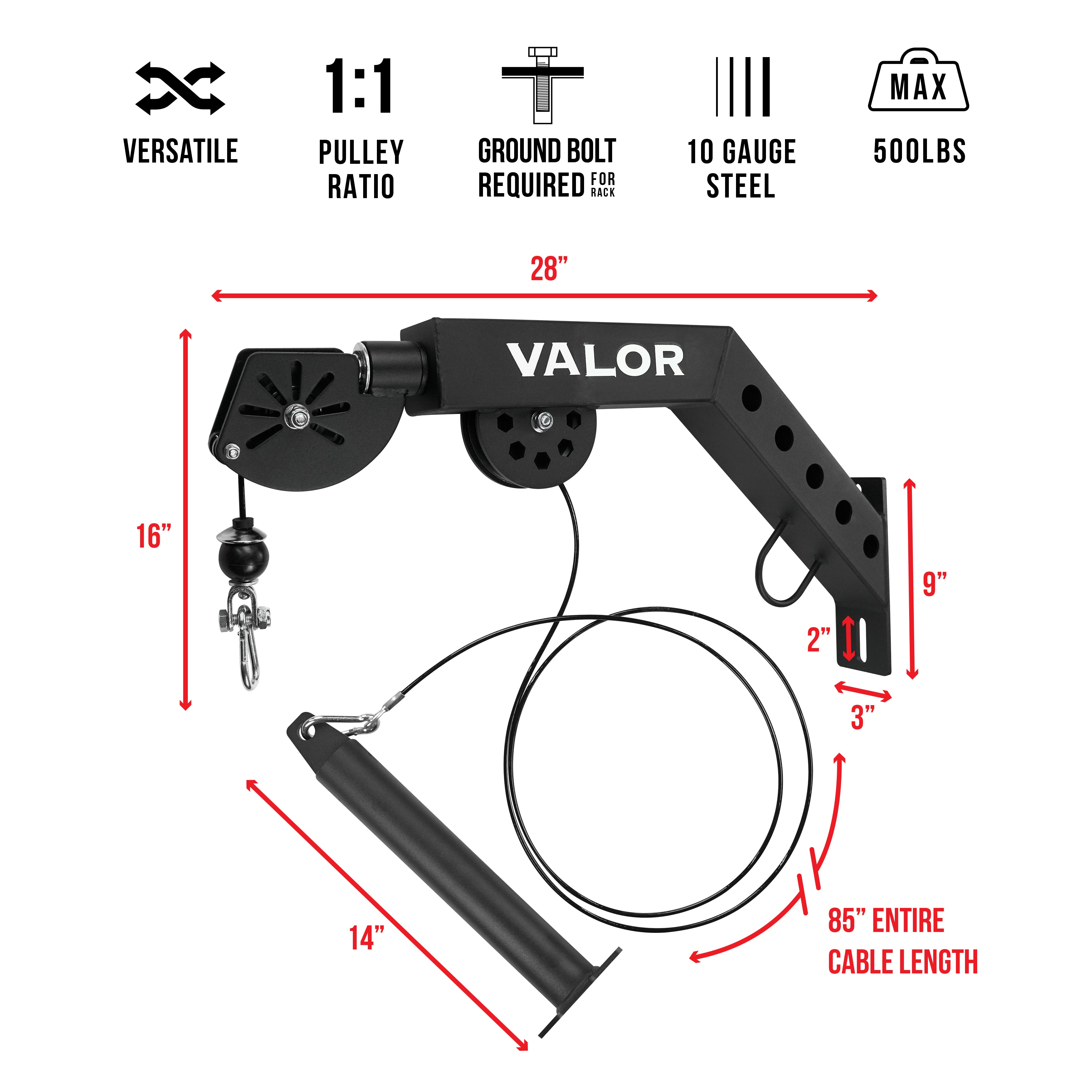 Valor Fitness Rack Mounted Cable Pulley System for 3x3 Rigs - Peak Performance Supply