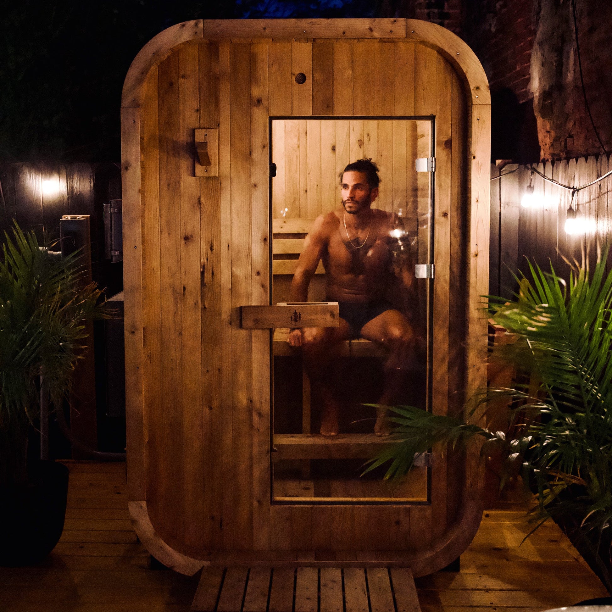 Redwood Outdoor Duo Outdoor Sauna - 2 Person w/ Harvia Spirit Wi - Fi 8kW Heater - Peak Performance Supply