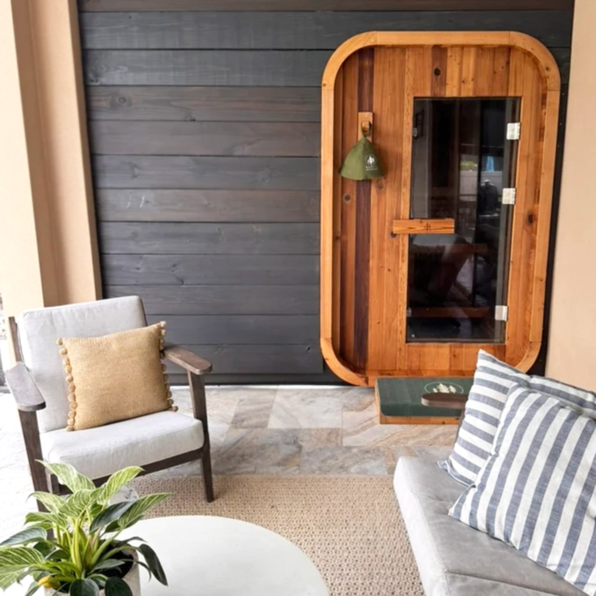 Redwood Outdoor Duo Outdoor Sauna - 2 Person w/ Harvia Spirit Wi - Fi 8kW Heater - Peak Performance Supply