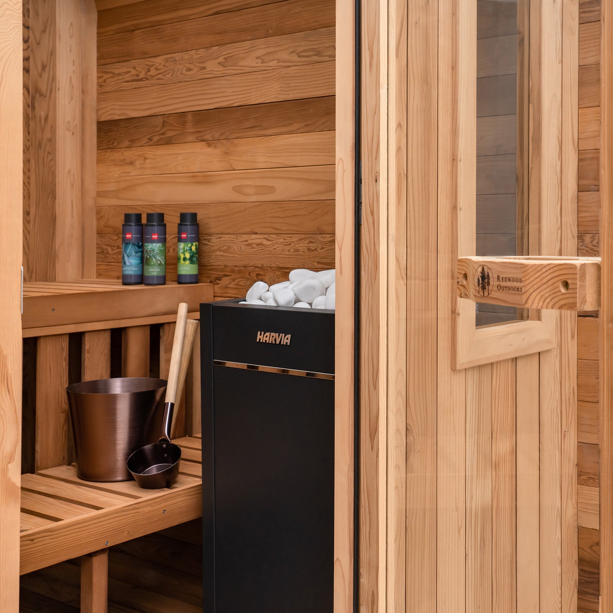 Redwood Outdoors Summit 6 - Person Outdoor Sauna – Thermowood + Harvia Spirit Wi - Fi 8kW Included - Peak Performance Supply