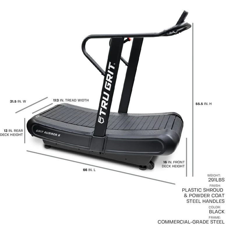 Tru Grit Fitness Runner Elite | Manual Curved Treadmill with 4-Level Magnetic Resistance & Bluetooth LCD Display