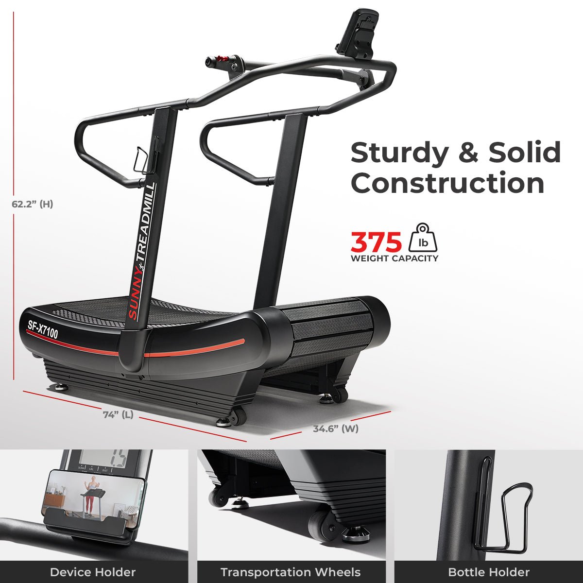 Sunny Health & Fitness Curve Manual Treadmill - Thumbnail 2